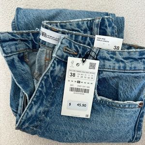 NWT Zara Classic Mom Fit high rise angle length denim jeans